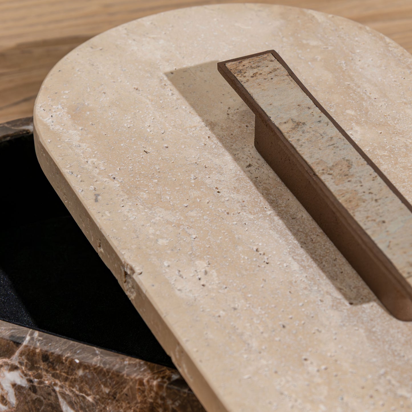 Alderman Marble Box | Dark Emperador Marble & Natural Travertine
