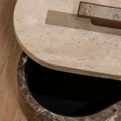 Alderman Marble Box | Dark Emperador Marble & Natural Travertine