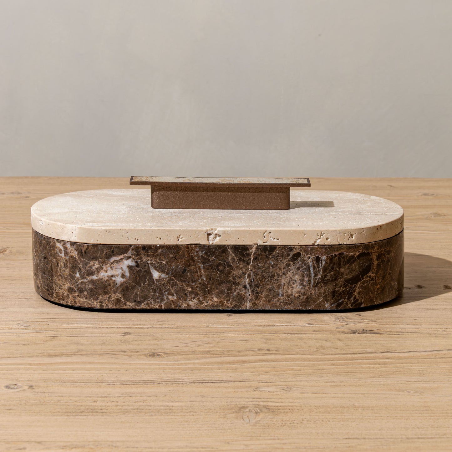 Alderman Marble Box | Dark Emperador Marble & Natural Travertine
