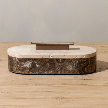 Alderman Marble Box | Dark Emperador Marble & Natural Travertine