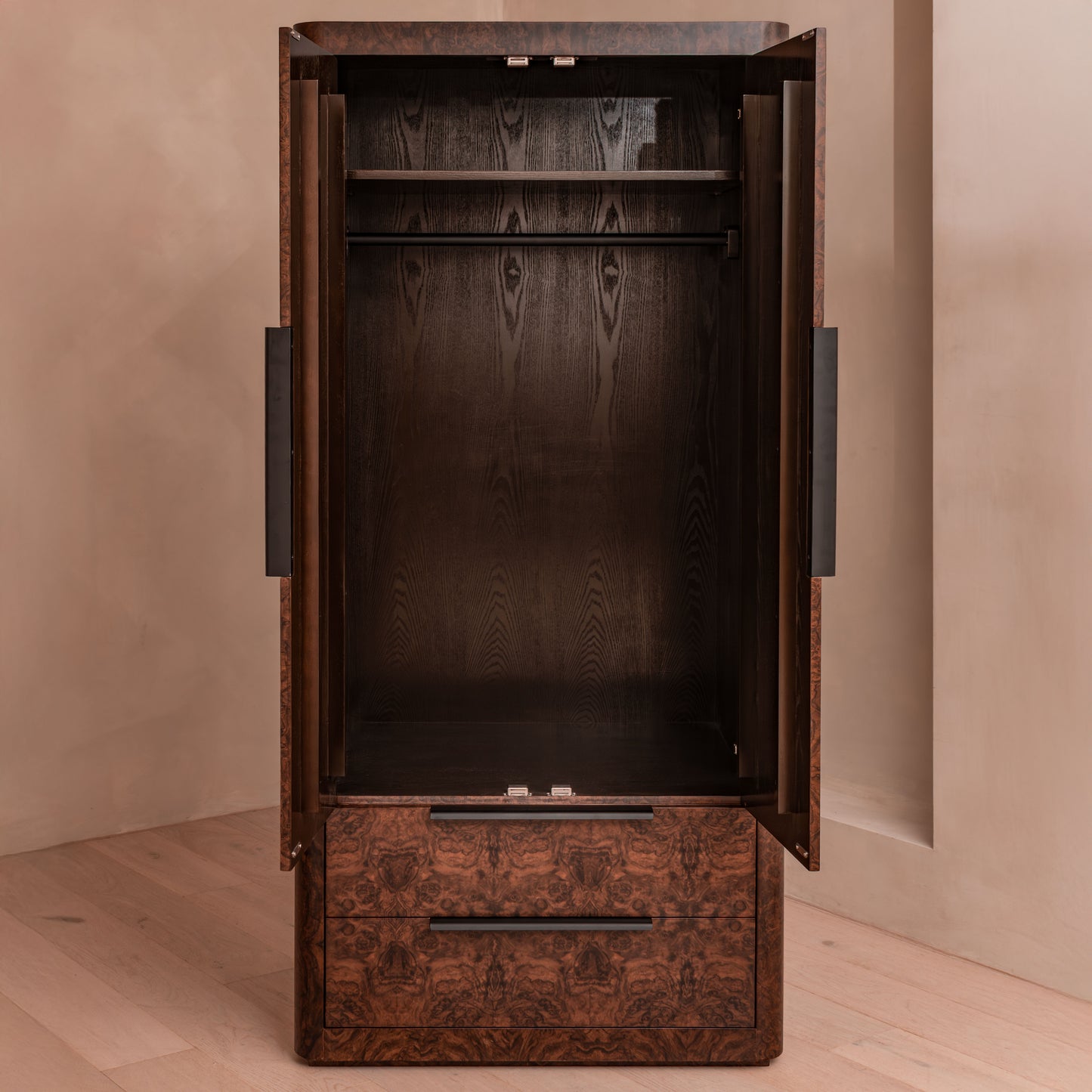 Abingdon Wardrobe | 190 High, Dark Burl, 2 Drawer