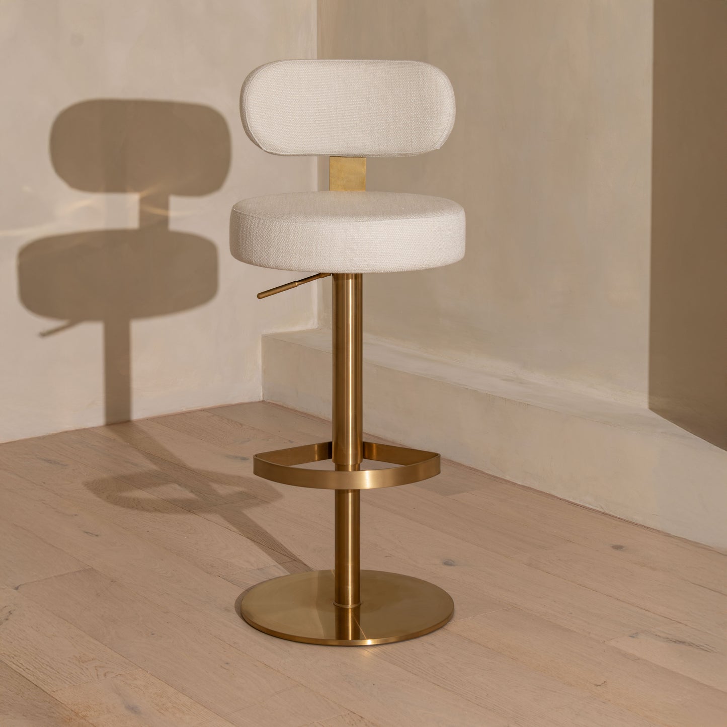 Bower Adjustable Bar Stool | White & Brass