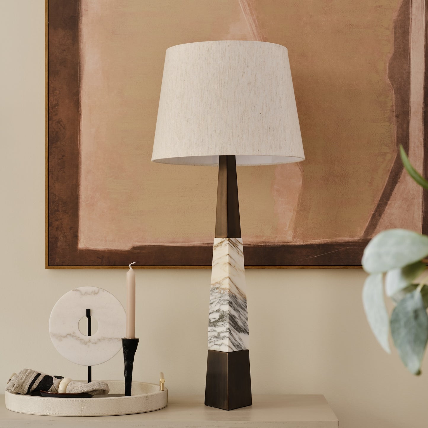 Perona Table Lamp | 91 High, Bronze & Calacatta Marble Base