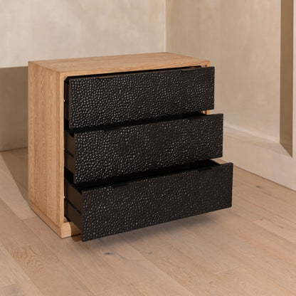 Denton Chest Of Drawers | 1000 Wide, Stained Oak & Black, 3 Drawer