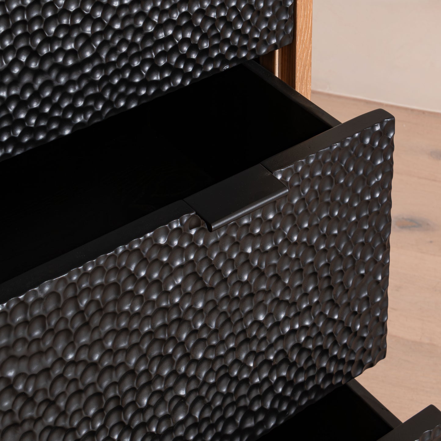 Denton Chest Of Drawers | 1000 Wide, Stained Oak & Black, 3 Drawer