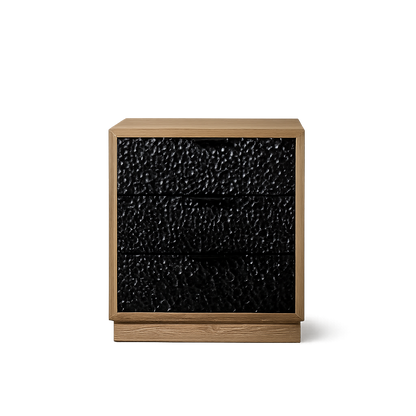 Denton Bedside Table | 550 Wide, Stained Oak & Black, 3 Drawer