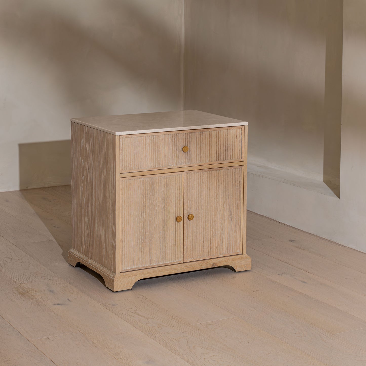 Shiply Bedside | 65cm Wide, Oak & Daino Reale Marble Top