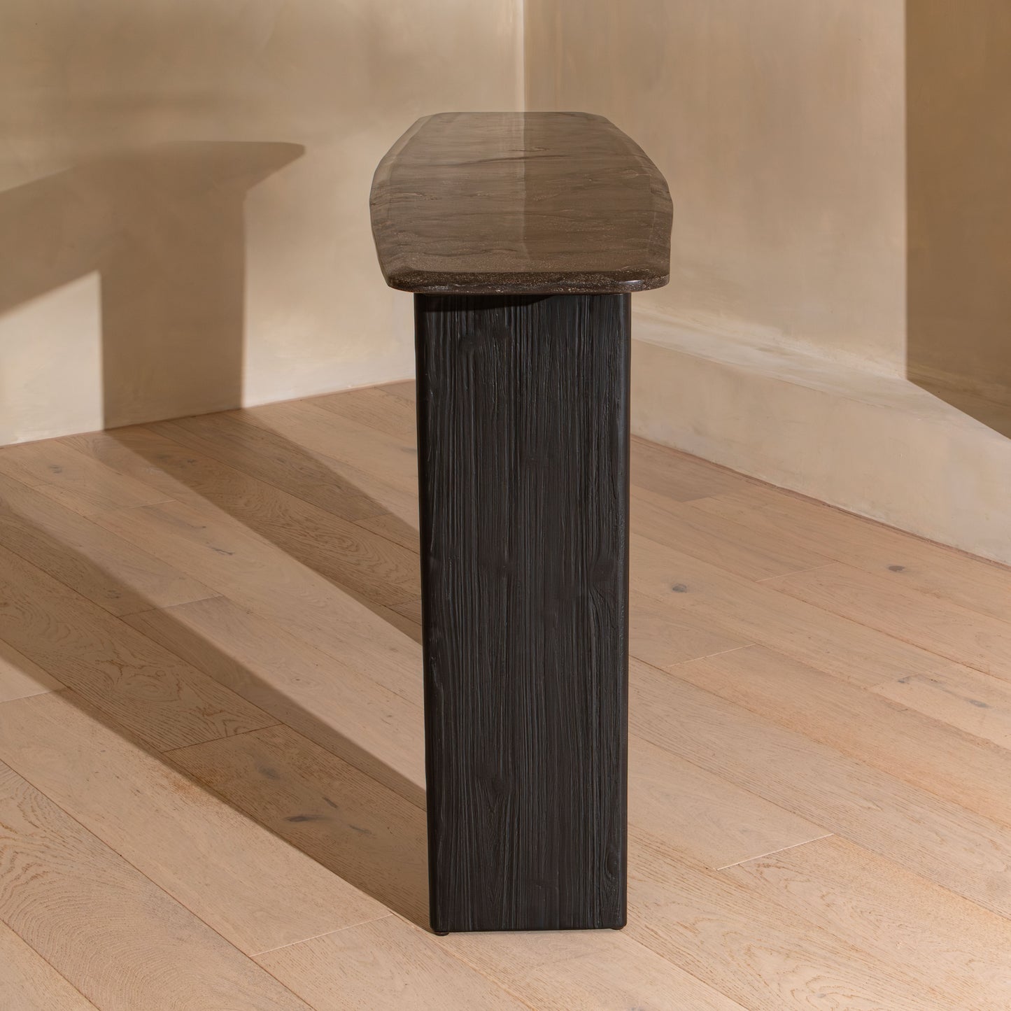 Jayda Console Table | 150 Wide, Dark Stone & Black Wood