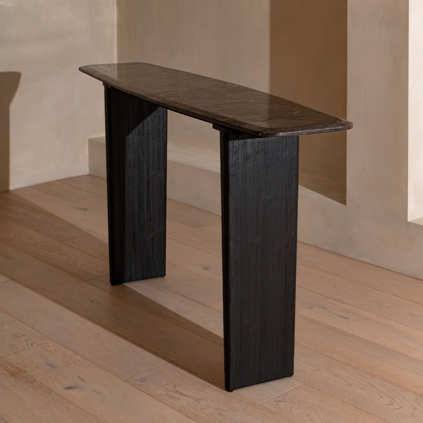 Jayda Console Table | 150 Wide, Dark Stone & Black Wood