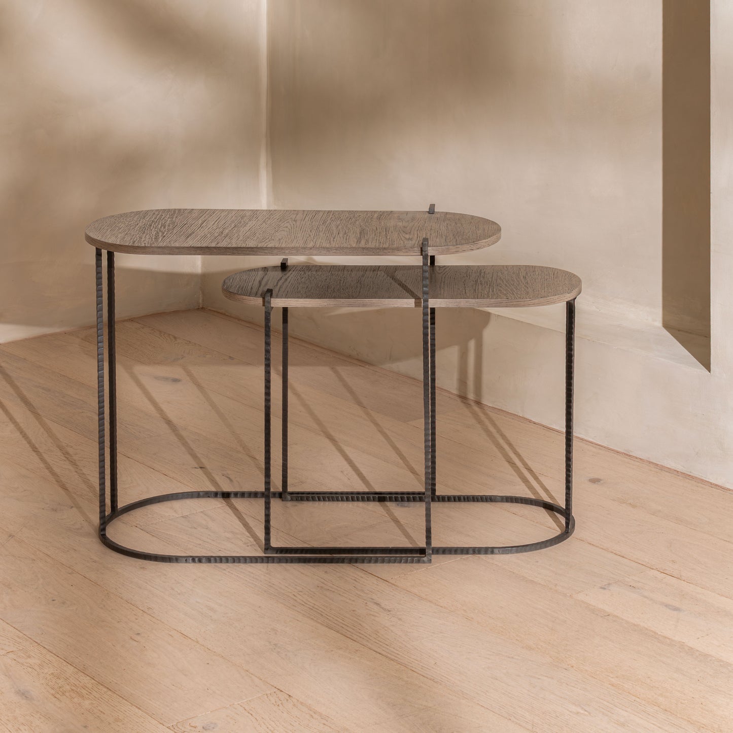 Revera Nesting Side Tables | Aged Oak & Iron