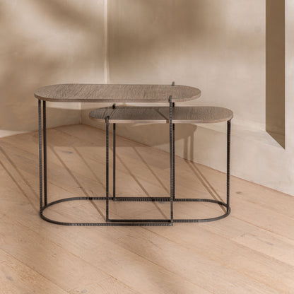 Revera Nesting Side Tables | Aged Oak & Iron