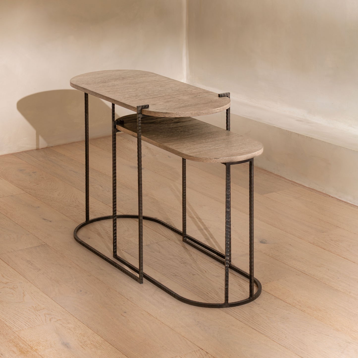 Revera Nesting Side Tables | Aged Oak & Iron