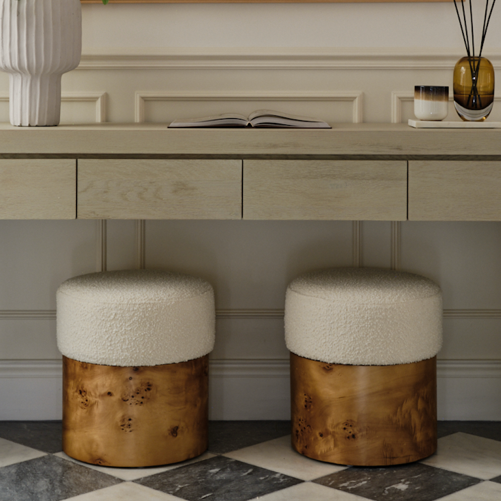 Thornhill Burl Stool | 40 Wide | Light Burl