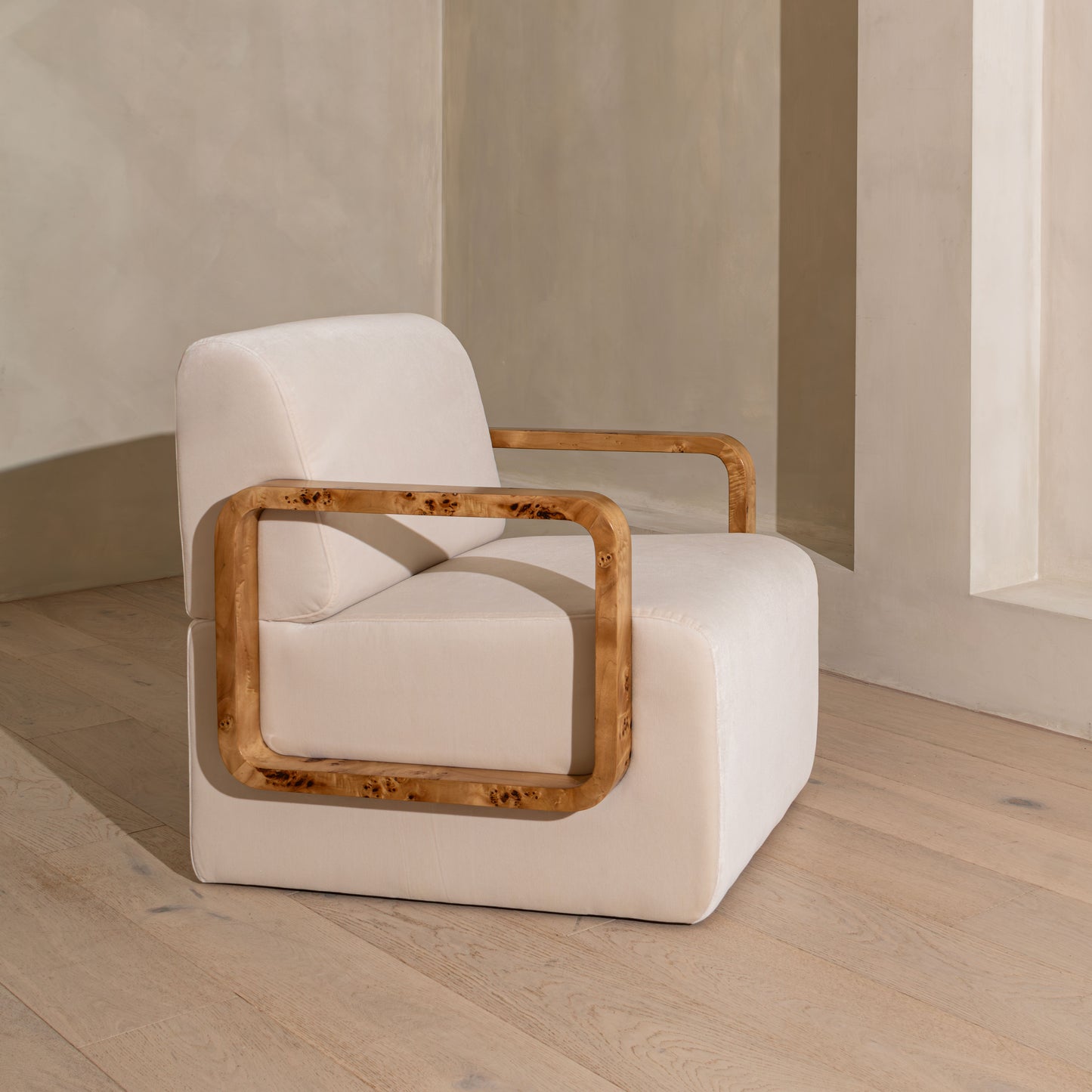 Thornhill Burl Armchair & Footstool | Light Burl