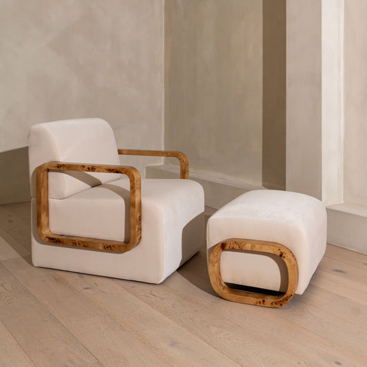 Thornhill Burl Armchair & Footstool | Light Burl