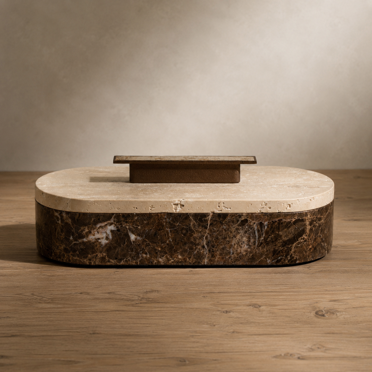 Alderman Marble Box | Dark Emperador Marble & Natural Travertine