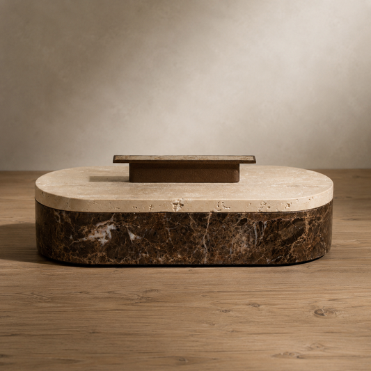 Alderman Marble Box | Dark Emperador Marble & Natural Travertine